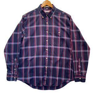Vintage CHRISTIAN DIOR LARGE Colorful Navy Plaid Workshirt (Made in Hong Kong)